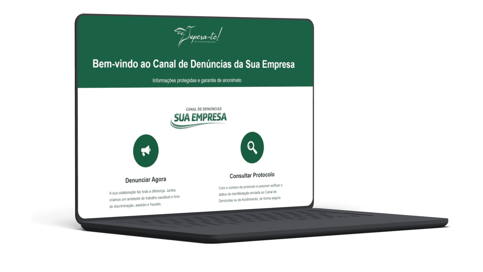 InformeSeg em notebook — interface do canal de denúncias